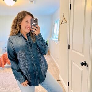 Current/Elliott Denim Batik Long Sleeve Blouse Top Small